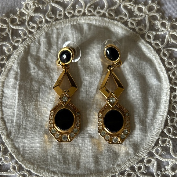 Avon Jewelry - Vintage Avon Gold-Tone Earrings with Black Centers and Crystal Accents